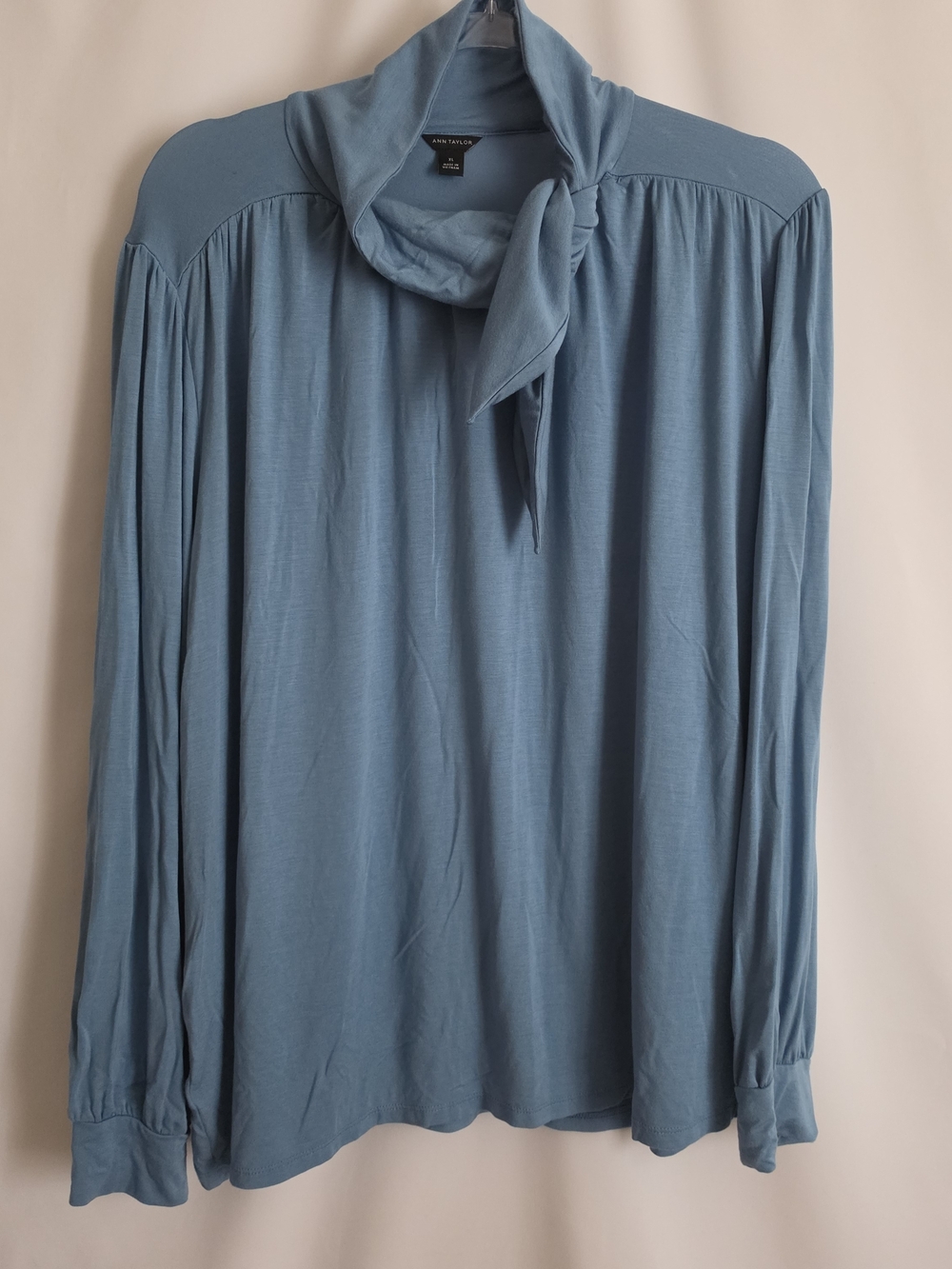 Ann Taylor Soft Blue Tie Neck Blouse